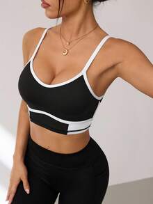 CourtClass 运动时尚文胸，网球风格黑白配色，可拆卸胸垫，工字背设计 - 黑與白 - 查看 4