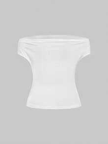 ROMWE Grunge Punk Women's Sexy Off Shoulder Tight-Fitting Baby T-Shirt With Lily Flower Print - White - View 3