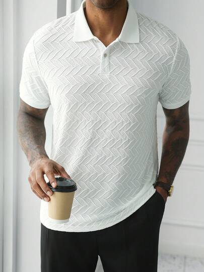 HUEFORM Men's Old Money Short Sleeve Textured Fabric Polo Shirt, Suitable For Outings, Gatherings, And Vacations For Summer Men