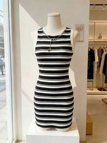 Resyla Đầm nữ cổ tròn không tay in họa tiết kẻ sọc, mẫu mới về mùa xuân/hè. - Nhiều màu - Xem 4