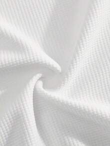 Manfinity Homme 2 piezas Conjunto casual de hombre de tejido de gofre: Camisa de cuello con cremallera de manga corta y pantalones con cordón - Negro, mezcla de poliéster, adecuado para uso casual en primavera/verano - Blanco - Ver 4