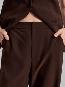 SHEIN X Scot Louie Ontre 2026春夏女士纯色棕色复古套装，包含马甲、西装外套和阔腿裤。时尚都市商务经典套装，适合办公室、学校、婚礼宾客、度假等场合，百搭时尚。 - 摩卡棕 - 查看 9