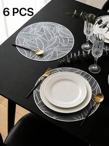 1-8pcs Simple Gold PVC Placemats, Washable, Easy To Clean, Wipe-Clean, Non-Slip, Dining Table Mats, Sweet Reverie, Elegant Placemats, Tabletop Setting, Kitchen Dining Mat, Holiday Wedding Decor - Multicolor - View 18