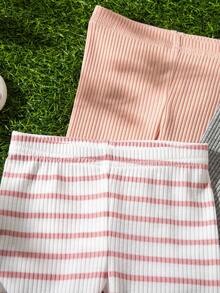 4pcs Newborn Baby Casual Daily Commute Versatile Solid Color & Ribbed Print Rib-Knit Leggings - Multicolor - View 5