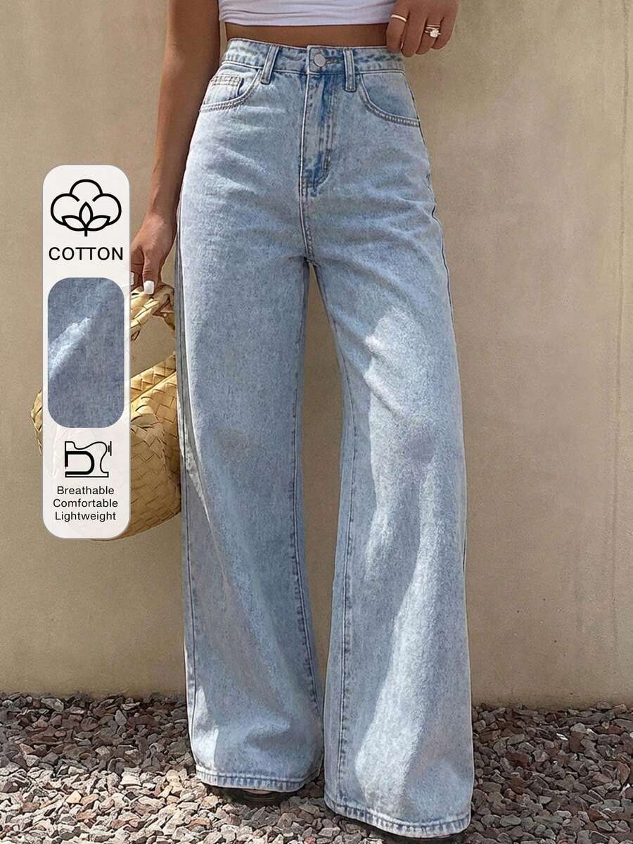 DAZY High Waisted Wide Leg Jeans - Light Wash - View 1