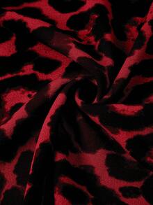 Gownix Plus Size Women Leopard Print Camisole Dress And Single-Breasted Short Sleeve Top Casual 2-Piece Set - Red - View 5