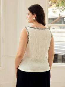 MOTF PREMIUM RIBBON PATCHWORK SLEEVELESS TANK TOP, SPRING/SUMMER - Apricot - View 3