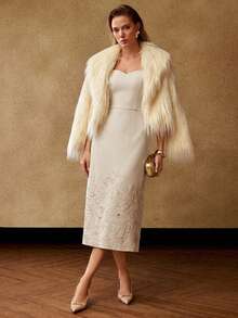 PREMIUM VESTIDO MIDI SIN TIRANTES BORDADO PARA CITAS DE INVIERNO PARA MUJERES - Albaricoque - Ver 6