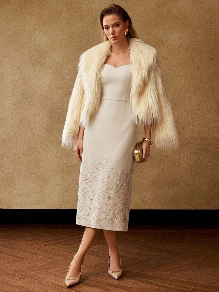WOMEN'S EMBROIDERED STRAPLESS MID-LENGTH DRESS FOR WINTER DATES