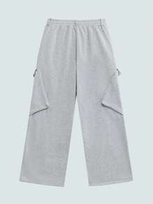 Modcrash 男士浅灰色工装运动裤，弹性腰带，斜插口袋，街头风休闲裤，复古美式，男女皆宜，宽松版型夏季服装——适合日常穿着和夏季度假穿着。 - 淺灰色 - 查看 2