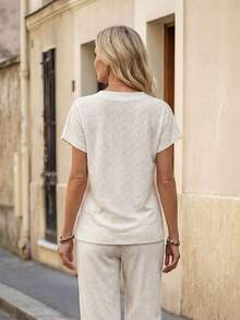 EMERY ROSE 女士V领短袖休闲宽松T恤 - 彩色 - 查看 2