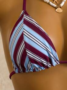 Swim Vcay Bộ bikini 3 mảnh phong cách boho, sọc kẻ, cổ yếm, dành cho nữ, thích hợp cho kỳ nghỉ biển, tiệc tùng, hàng mới về. - Nhiều màu - Xem 6