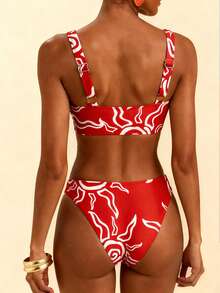 Swim Vcay Bộ đồ bơi 2 mảnh dành cho nữ, thích hợp mặc đi biển mùa hè, gồm áo không tay in họa tiết ngẫu nhiên và quần bikini cùng màu, hiệu Zestiva Swimwear. - Đỏ và trắng - Xem 2