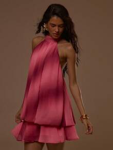 MUSERA Đầm ngắn cổ cao, vạt phồng, dáng suông, họa tiết ombre kẻ sọc, thích hợp cho mùa hè, xuân, gợi cảm, dễ thương, đi nghỉ mát, du lịch, dự tiệc, phong cách Ibiza, thanh lịch, hoàng hôn, thắt nơ. - Nhiều màu - Xem 3