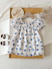 Đầm ngắn tay kẻ caro dễ thương cho bé gái, dáng rộng, thích hợp cho kỳ nghỉ hè. - trắng - Xem 2