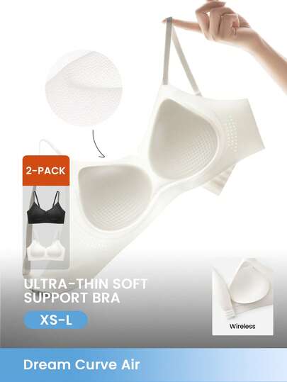 LUVLETTE Áo lót không gọng, thoáng khí, mỏng nhẹ Dream Curve Air Wireless Seamless T-Shirt Plunge No Show Underwear màu trắng & đen, chất liệu thoáng khí, ôm sát, kiểu dáng cơ bản, size Freedom, cũng phù hợp cho thiếu nữ, trẻ em và bé gái. Bộ 2 áo lót.