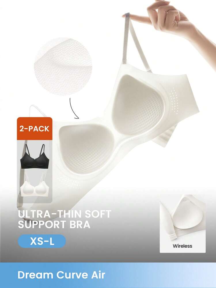 Luftiges, nahtloses, atmungsaktives, transparentes T-Shirt-Unterhemd mit Trägerlosem Ausschnitt in Weiß und Schwarz, Größe Frei. Auch geeignet als BH-Set für Teenager, junge Frauen und Kinder, 2-teiliges Set.