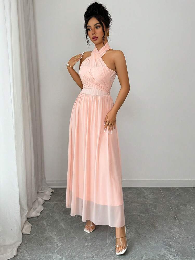 SHEIN Raffinéa Elegant & Fashionable Convertible Party Dress, Strapless, One-Shoulder, Shawl Collar, Long Dress For Women, Pink Zanea Dress For Woman Prom Dresses For Women Bridesmaid Gown For Wedding Online Bridesmaid Dress Stores Reception Dress For Women Maxi Dress Elegant Dress Wrap Dress Summer Dresses For Women - Dusty Pink - View 7