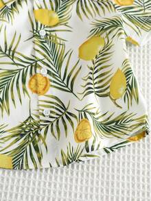 SHEIN Chemise décontractée minimaliste pour bébé garçon avec imprimé tropical floral et citron, confortable, convient pour le printemps/été - Multicolore - Voir 5