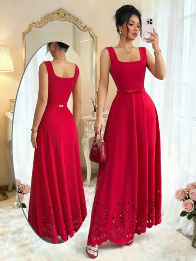 Elenzga Đầm đỏ ôm sát eo, khoét eo, họa tiết hoa lãng mạn, thích hợp cho tiệc tối mùa hè, gợi cảm, thanh lịch, thích hợp mặc hàng ngày, dự tiệc bể bơi, lễ hội mùa hè, trang phục đi biển thường ngày, đầm đỏ dự tiệc sang trọng.