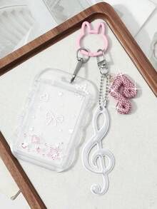 ROMWE Kawaii 1款创意简约甜美精致百搭的高品质软陶水钻吊坠，镶满钻石，闪亮音符，PVC材质，可DIY钻石饰品，赠送织带蝴蝶结、星形爱心水钻贴纸、亚克力透明蕾丝滑动卡套、校园卡套、旅行卡套、交通卡套、星形卡兔、钥匙扣配件、包包挂件，适合上班族、学生、派对爱好者、日常佩戴、节日礼物。 - 粉色-135 - 查看 13
