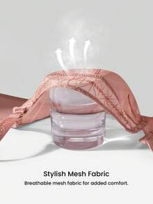 LUVLETTE Soutien-gorge pour femmes en maille transparente et dentelle, ton terre, avec effet minimisateur, sans rembourrage, respirant et épousant les courbes - Acajou - Voir 7