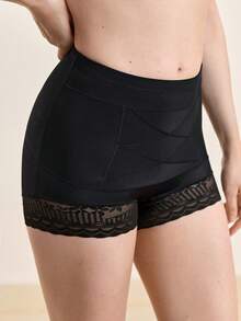 1件装女士无缝高腰塑身内裤，蕾丝收腹提臀塑形瘦身内衣 - 黑色 - 查看 5