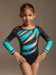 1 leotard de gimnastică pentru fete tinere, body drăguț cu mânecă lungă, costum de dans negru elastic - Multicolor - Vizualizare 4
