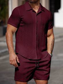 Manfinity CasualCool Men's Casual Button-Down Short Sleeve Shirt Set - Burgundy - View 5