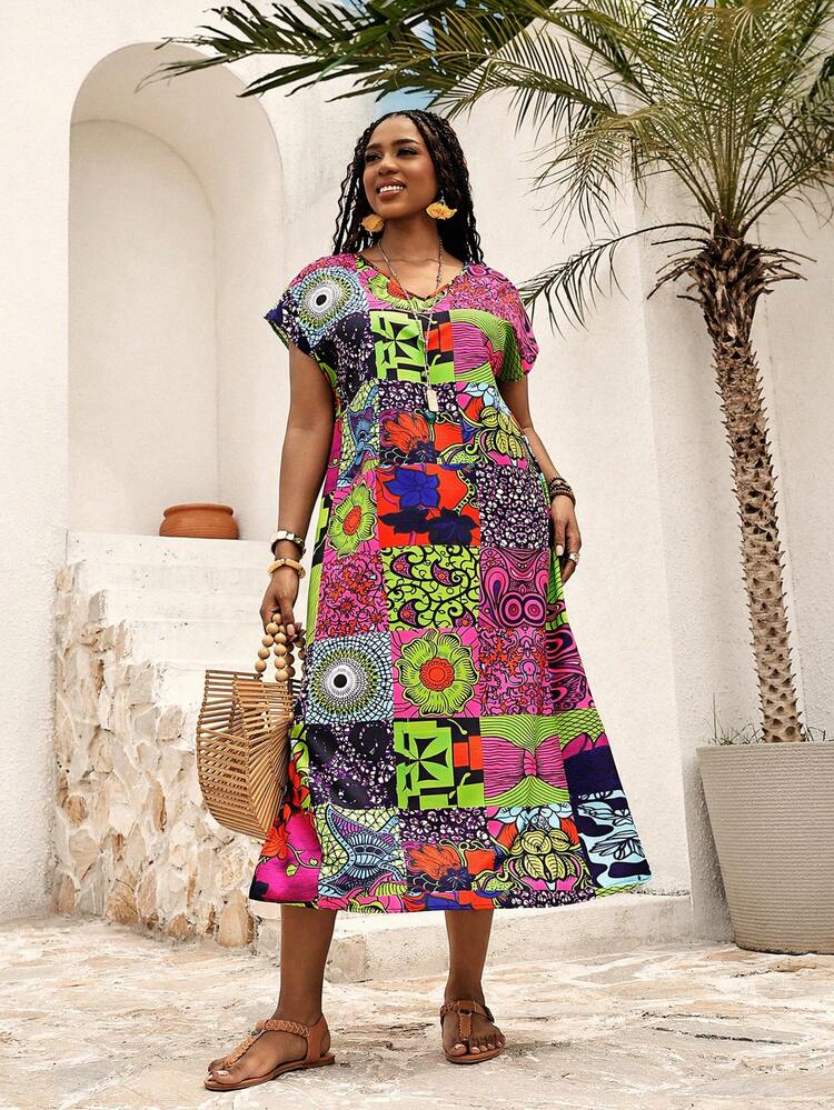 Plus Size Women's Wavy Striped Geometric Print V-Neck Bat Short-Sleeved Side Slit Country Vacation Long Dres,Spring And Summer Summer Dress Summer Outfits Summer Clothes Spring Dress Spring Outfit Women Spring Clothing Floral Dress Floral Dresses For Women Beach Vacation Outfits For Women Vacation Dress Bohemian African Dresses For Woman Women's Summer Dresses Women's Summer Beach Dress Summer Dresses For Women Spring Dress Women Beach Dress Holiday Dresses Country Dress Floral Dress