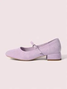 CUCCOO DOLLMOD Giày Mary Jane Lolita mũi tròn bằng da lộn màu tím dễ thương dành cho nữ, kiểu dáng cơ bản, đa năng, gót dày. - Màu tím - Xem 3