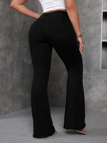 SHEIN ICON Celana Jeans Model Flare Kasual untuk Wanita Ukuran Plus - Hitam - View 2