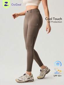 OutZeal 女士户外紧身裤 徒步露营 防紫外线 凉爽触感 收腹 多口袋户外裤 - 棕色 - 查看 8