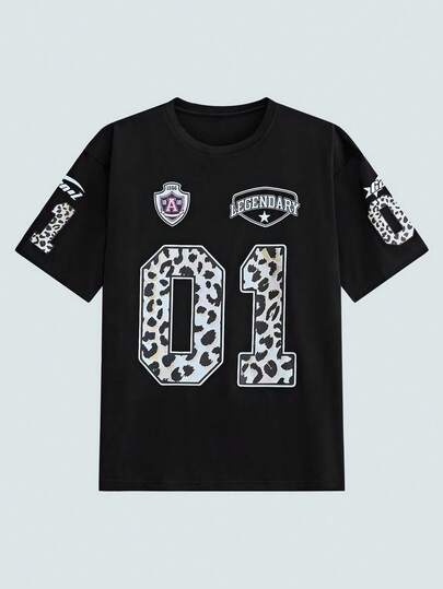 Modcrash WHITE SHARK Tricou bărbătesc casual la modă, cu imprimeu leopard, croială lejeră, mânecă scurtă, vară, stil retro american, unisex, croială relaxată, ținute de vară - Potrivit pentru purtare de zi cu zi și ținute de sărbători de vară.