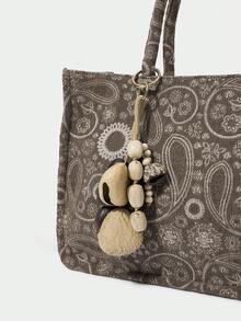 Túi xách nữ, túi tote có quai xách trên, họa tiết Paisley, phong cách retro, thời trang, thanh lịch, đơn giản, cá tính, đa năng, thích hợp cho đi biển, kỳ nghỉ, du lịch, mùa hè, ven biển, tiệc bãi biển (Họa tiết ngẫu nhiên) - Cà phê - Xem 6