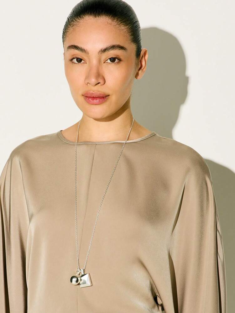KSTM Women's Relaxed Fit Batwing Sleeve Boat Neck Blouse With Belted Waist Detail Long Sleeve Top Fall Winter Office Casual Elegant