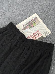 Dazy Plus 大码女式休闲日常通勤度假纯色透视宽松阔腿裤，四季皆宜 - 黑色 - 查看 5