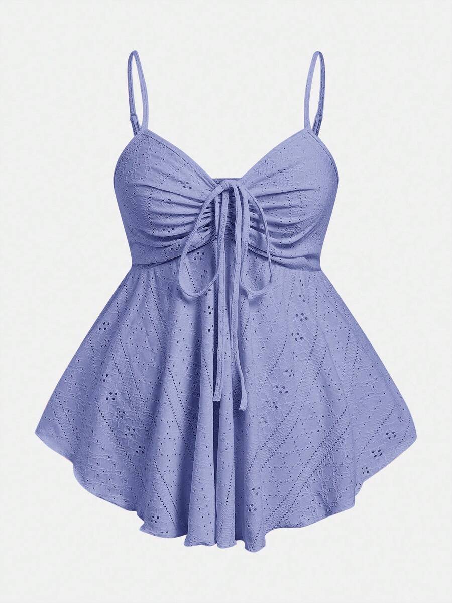 SHEIN EZwear 大码女式前系带休闲吊带背心 - 霧霾藍 - 查看 1