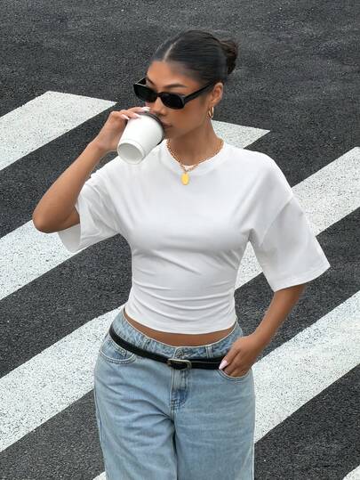 Muchica Women's All-Match Fashionable Versatile Batwing Sleeve T-Shirt