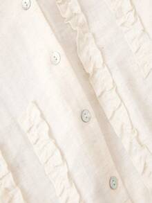 SHEIN 百搭度假风圆领蕾丝拼接宽松米色女式衬衫，春夏款 - 白色 - 查看 4