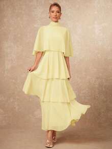Lumalex VITNOS Falda larga de pastel sin mangas y de múltiples capas, elegante, nueva llegada de otoño/invierno - Amarillo claro - Ver 4