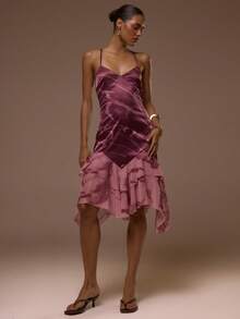 MUSERA Đầm midi hai dây cổ chữ V in họa tiết, dáng xòe bất đối xứng, xếp ly bồng bềnh, thích hợp cho mùa hè, xuân, gợi cảm, dễ thương, đi nghỉ mát, du lịch, dự tiệc, Ibiza, thanh lịch, hoàng hôn, thắt dây. - Nhiều màu - Xem 1