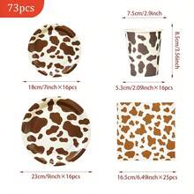 Brown Cow Patterned Disposable Dining Plate, Napkins, Paper Cups, Disposable Party Supplies Set, Suitable For 16 Guests, Suitable For Birthdays, Weddings, Themed Parties, Family Picnics, Disposable Dining Plate Party Utensils - View 7