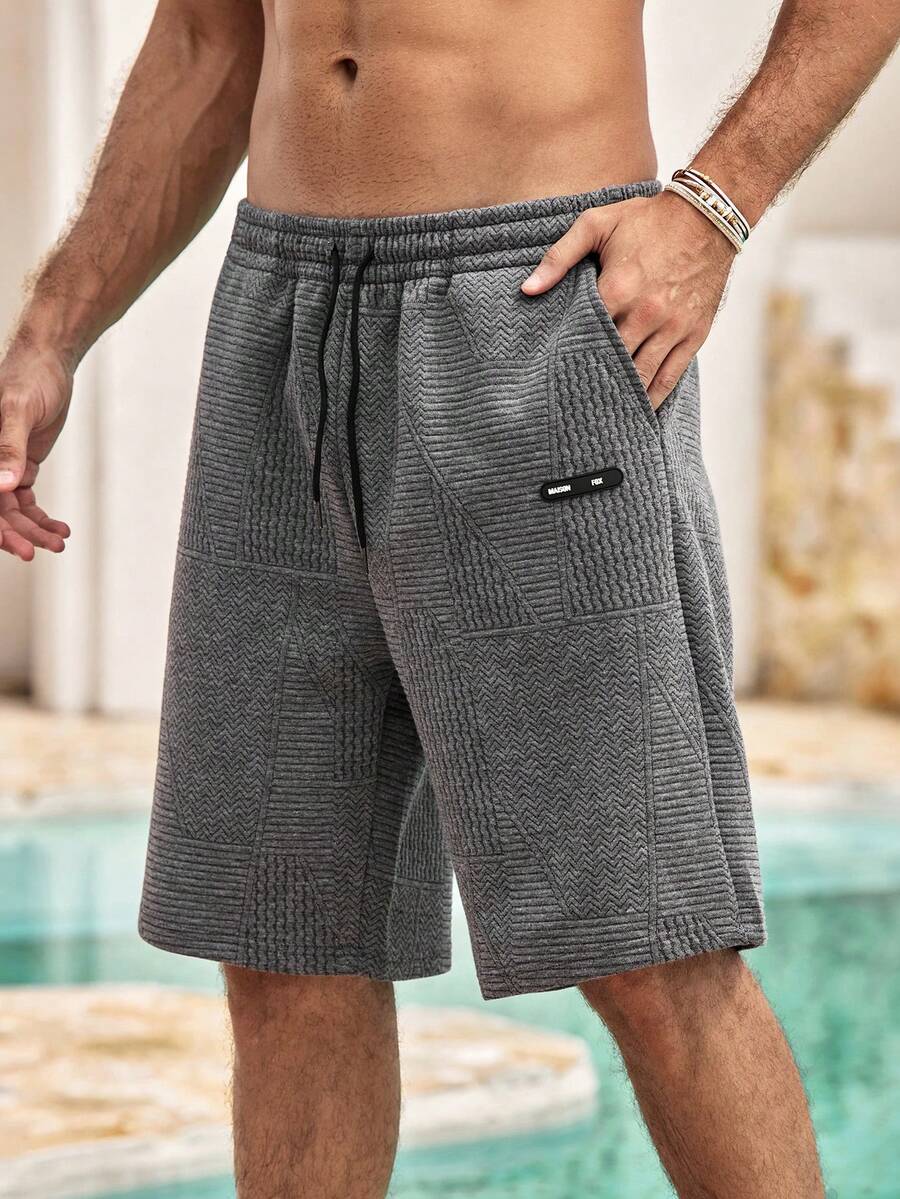 Men's Dark Grey Solid Knit Loose Fit Shorts, Casual, Pocket, Drawstring, Summer, Short Pants, Lightweight, Breathable, Cool, Comfortable, Daily Wear Matching Couple - Dark Grey - View 1