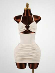 SaltGleam SaltGleam Vestido con tirantes finos y hebilla metálica con forma de corazón hueco, adecuado para fiestas de primavera/verano, uso diario, vacaciones, viajes, minifalda vestido de verano - Albaricoque - Ver 7