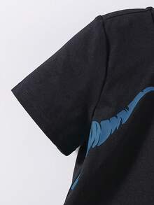 SHEIN 2pcs/Set Young Boy Casual Dinosaur Print Round Neck Short Sleeve T-Shirt And Shorts - Blue - View 3