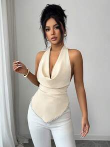 Elenzga Women's 2026 Spring/Summer New Draped Neck Ruched Backless Camisole - Apricot - View 6