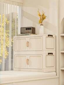 1PC Multi-Layer Plastic Detachable Folding Stackable No-Installation Required Closet Organizer Portable Wardrobe Grey Storage Cabinet Suitable For Living Room Bedroom Kitchen Space-Saving Multi-Functional Home Organizing Rack - Multicolor - View 7