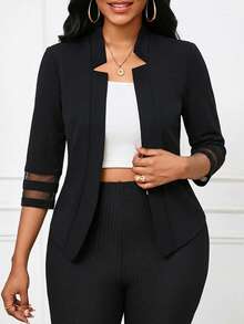 SHEIN Lady 女士优雅纯色薄款西装外套，通勤必备 - 黑色 - 查看 1