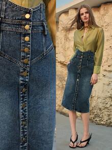 MOTF PREMIUM HIGH WAIST DARK WASH DENIM SKIRT, SPRING/SUMMER - Dark Wash - View 1